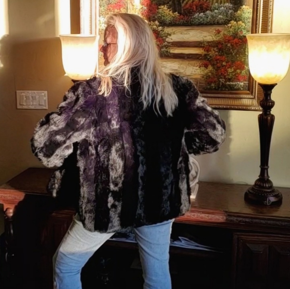 Black Striped Rabbit Fur Jacket - Picture 6 of 17